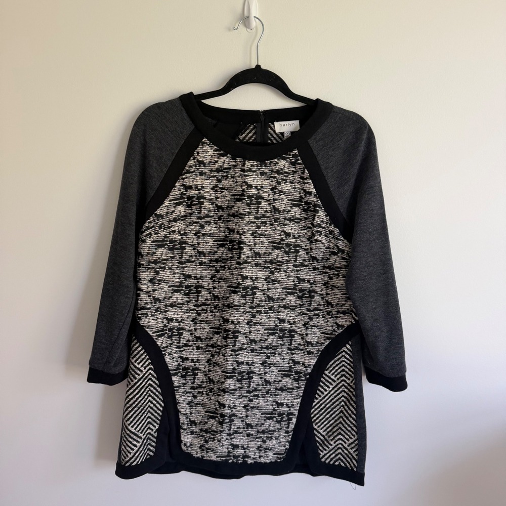 Harlyn Women Grey Mixed Media Chevron Boucle Tunic Top Mini Dress Small YT1693BA